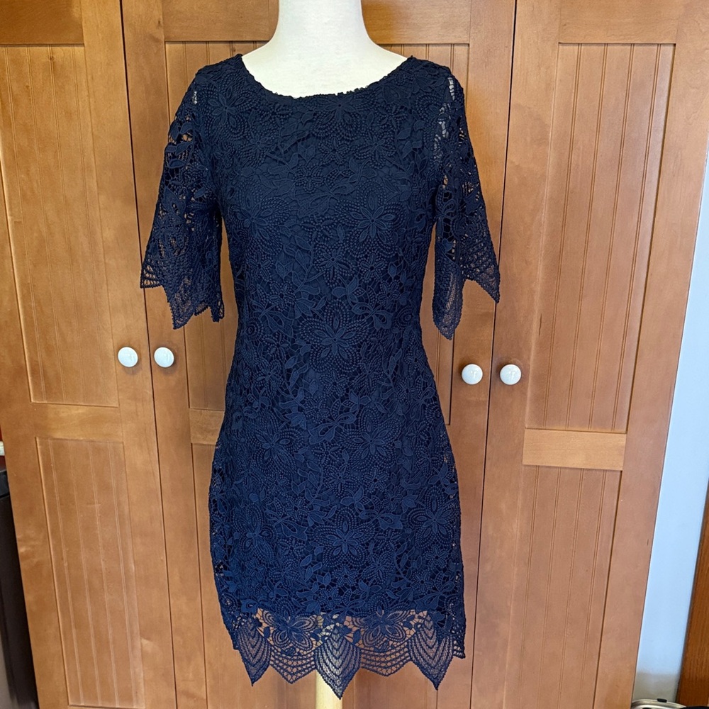 Anthropologie Elegant Navy Lace Dress 2 nwt